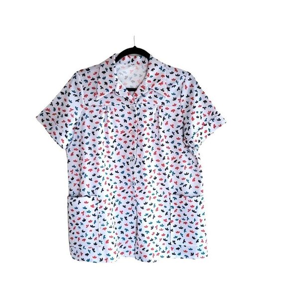 Vintage  Womens Button Up Collar Top with Pockets  L Multi-Color - Picture 1 of 6